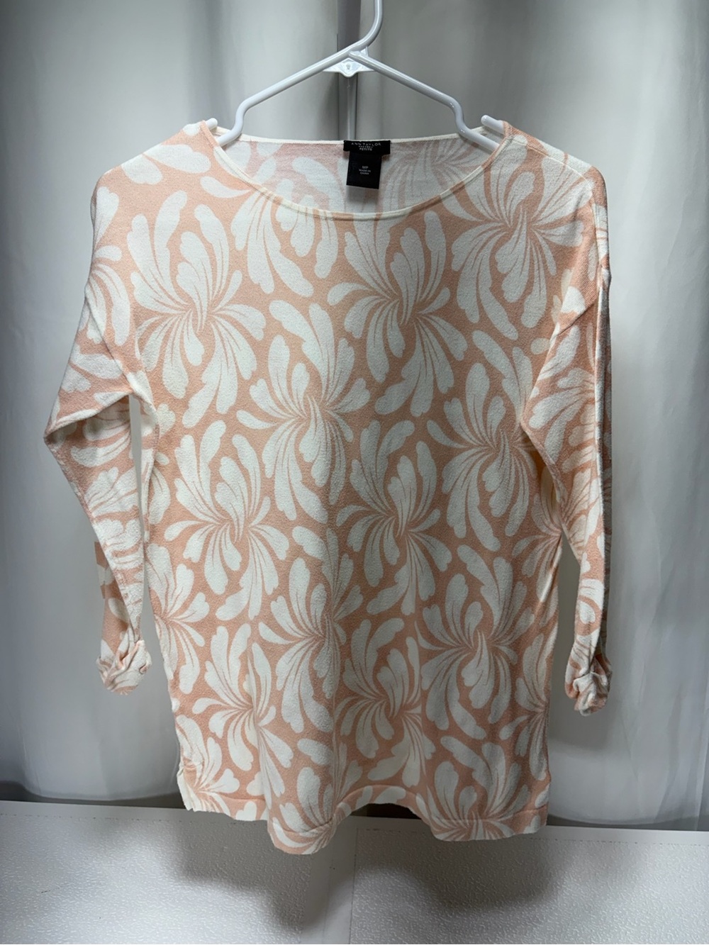Ann Taylor Peach Floral Patterned Long Sleeve Top 4548